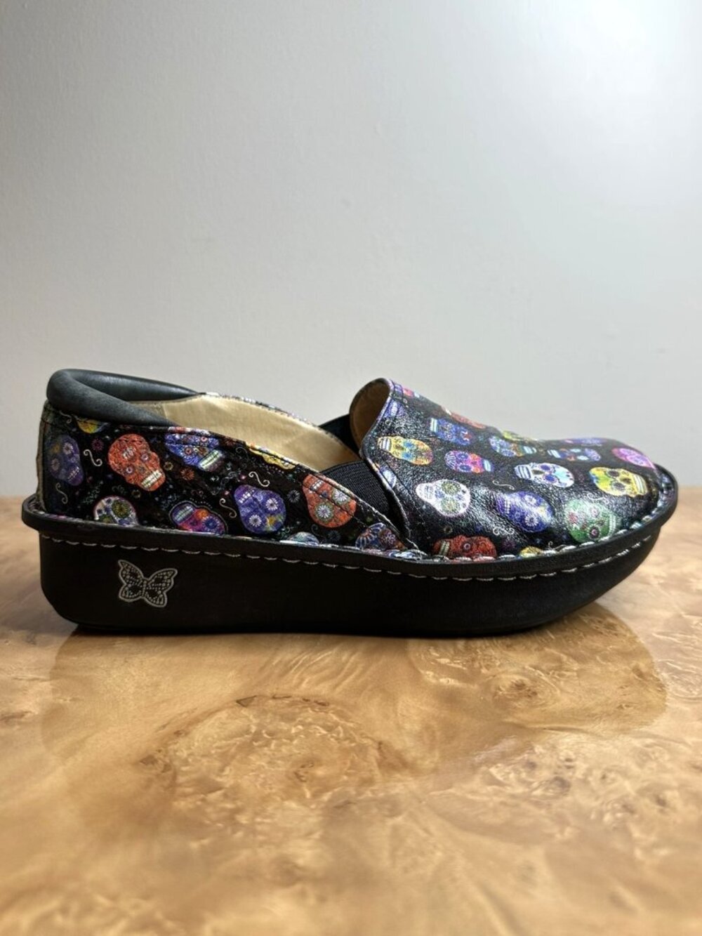Alegria Debra Sugar Skull Print Leather Professional Comfort Clogs EU 38